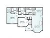 2-bedroom/1-bathroom floor plan layout with 1,114 square feet at Chace Lake Villas apartments for rent in Birmingham, AL